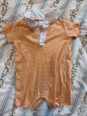 Little English Orange & White Striped Polo Romper